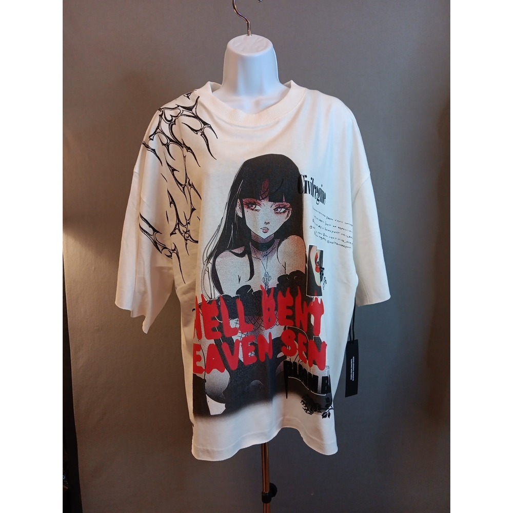 Men's NWT Civil Regime Bloom Bankai Temptress White T Shirt Tee Size Large Boxy